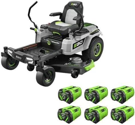 ego power+ electric riding lawn mower, 52″ deck with zero turn radius, includes (6) 56v 12.0ah batteries and chargers – zt5207l ego power+ electric riding lawn mower, 52″ deck with zero turn radius, includes (6) 56v 12.0ah batteries and chargers – zt5207l