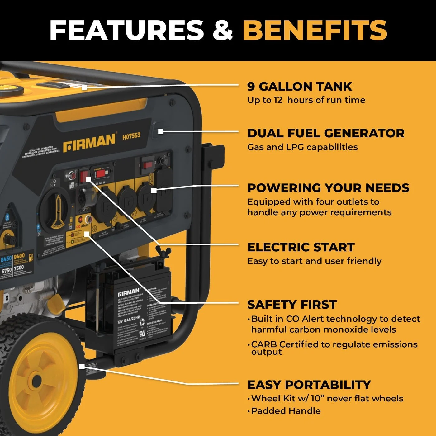 firman h07553 7500/9400w dual fuel generators. firman h07553 7500/9400w dual fuel generators.
