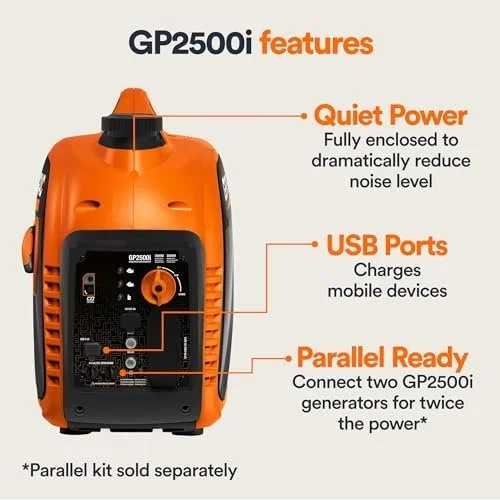 generac 8251 gp2500i 2,500 watt gas powered portable inverter generator – compact and lightweight design – produces clean, stable power – cosense technologys – carb compliants – orange/black generac 8251 gp2500i 2,500 watt gas powered portable inverter generator – compact and lightweight design – produces clean, stable power – cosense technologys – carb compliants – orange/black