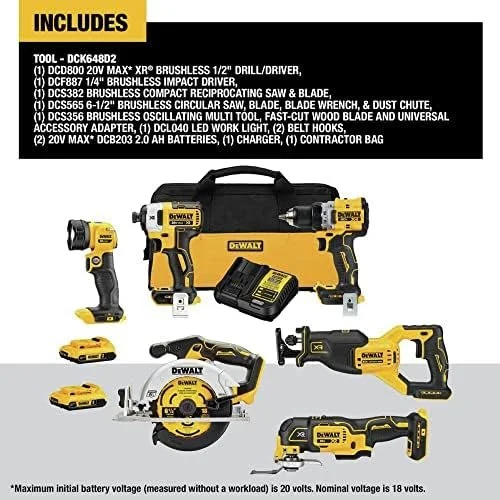 dewalt 20v max* xr cordless combo kit (6 tool) with (2) ah batteries and charger (dck648d2) dewalt 20v max* xr cordless combo kit (6 tool) with (2) ah batteries and charger (dck648d2)
