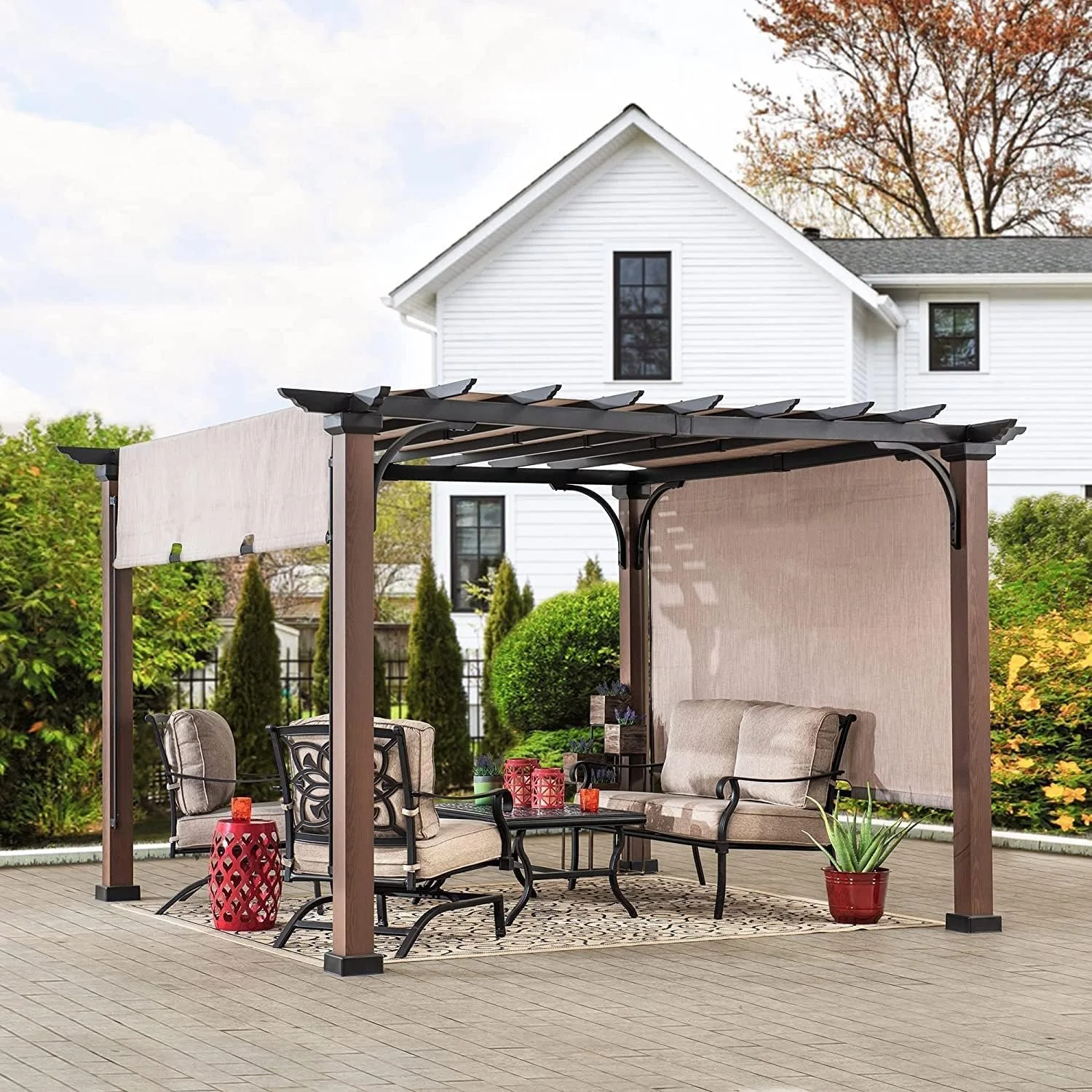 sunjoy 11 x 11 ft metal pergola with adjustable tan garden shades sunjoy 11 x 11 ft metal pergola with adjustable tan garden shades