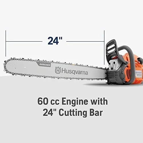 husqvarna 460 rancher gas powered chainsaw, 60.3 cc 3.6 hp, 2 cycle x torq engine, 24 inch chainsaw with automatic adjustable oil pump, for wood cutting, tree trimming and land clearings husqvarna 460 rancher gas powered chainsaw, 60.3 cc 3.6 hp, 2 cycle x torq engine, 24 inch chainsaw with automatic adjustable oil pump, for wood cutting, tree trimming and land clearings