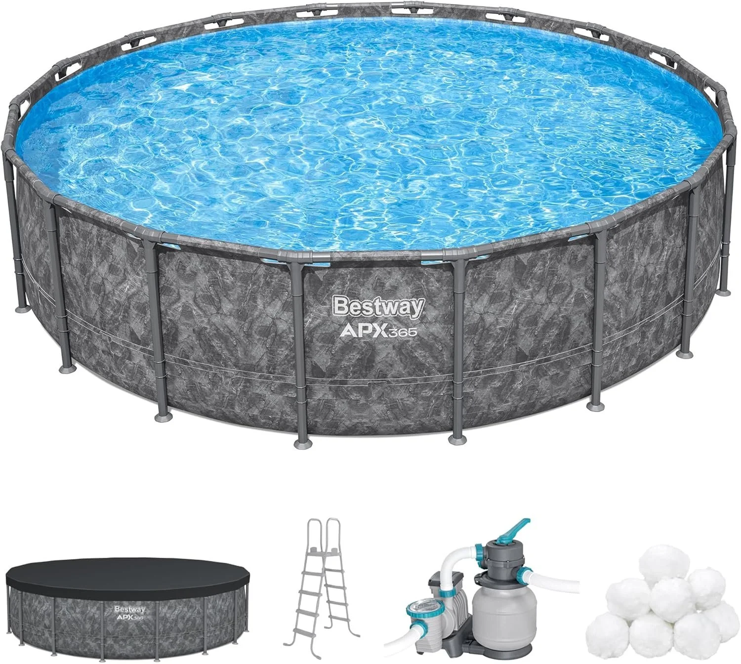 bestway apx 365 18’x52″ round above ground swimming pool set with pump & ladders bestway apx 365 18’x52″ round above ground swimming pool set with pump & ladders