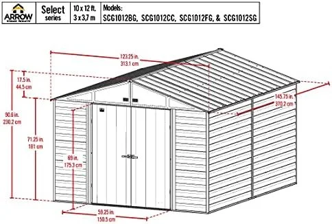 arrow select 10′ x 12′ outdoor lockable steel storage shed building, charcoals arrow select 10′ x 12′ outdoor lockable steel storage shed building, charcoals